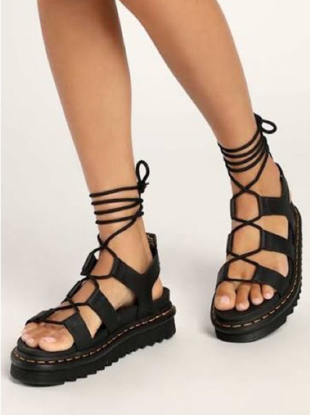 Dr. Martens Black Lace-Up Platform Gladiator Sandals